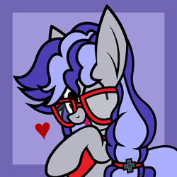 Size: 2342x2342 | Tagged: safe, artist:tridashie, oc, oc only, oc:cinnabyte, pony, adorkable, bandana, cinnabetes, cute, dork, excited, glasses, heart, high res, icon, looking at you, party, pigtails, smiling, solo