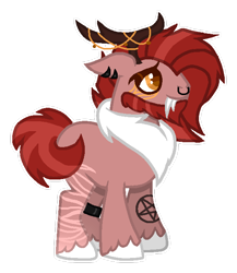Size: 578x666 | Tagged: safe, artist:s--oft, oc, oc only, draconequus, hybrid, pony, antlers, base used, beard, chest fluff, facial hair, fangs, horns, interspecies offspring, magical gay spawn, male, nose piercing, nose ring, offspring, parent:big macintosh, parent:discord, parents:discomac, pentagram, piercing, simple background, solo, stallion, stripes, transparent background