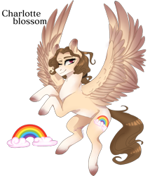 Size: 1991x2222 | Tagged: safe, artist:copshop, oc, oc only, oc:charlotte blossom, pegasus, pony, concave belly, female, mare, one eye closed, simple background, solo, transparent background, wink