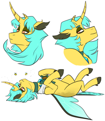 Size: 2500x2900 | Tagged: safe, artist:jeshh, oc, oc only, oc:yellow jacket, changepony, hybrid, high res, interspecies offspring, offspring, parent:coco pommel, parent:thorax, simple background, solo, white background
