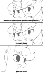 Size: 1280x2160 | Tagged: safe, artist:redruin01, apple bloom, scootaloo, sweetie belle, earth pony, pegasus, pony, unicorn, g4, cutie mark crusaders, dialogue, grayscale, meme, monochrome, ponified meme