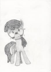 Size: 1729x2452 | Tagged: safe, artist:troopie, berry punch, berryshine, pony, g4, blushing, drunk, female, looking at you, mare, monochrome, smiling, solo, tipsy, traditional art
