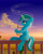 Size: 1600x2000 | Tagged: safe, artist:emeraldgalaxy, lyra heartstrings, pony, unicorn, fanfic:background pony, g4, cloud, female, fence, lyre, music notes, musical instrument, sitting on fence, solo, twilight (astronomy)