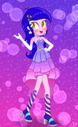 Size: 872x1412 | Tagged: safe, artist:fufuusagi, artist:lumi-infinite64, oc, oc:jenny, equestria girls, g4, base used, clothes, dress, eyeshadow, gloves, gradient background, gradient clothes, high heels, makeup, shoes