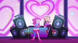 Size: 1920x1080 | Tagged: safe, screencap, pinkie pie, sunset shimmer, equestria girls, equestria girls specials, g4, my little pony equestria girls: better together, my little pony equestria girls: sunset's backstage pass, female, music festival outfit