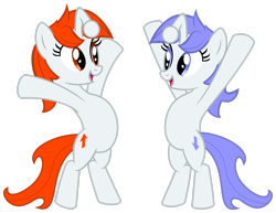 Size: 2789x2150 | Tagged: safe, artist:namelesshero2222, oc, oc only, oc:discentia, oc:karma, pony, unicorn, bipedal, duo, female, high res, mare, ponified, raised hoof, reddit, simple background, transparent background, vector