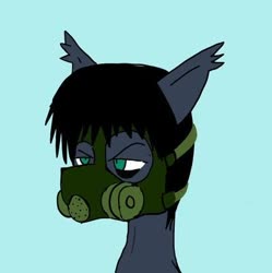 Size: 399x400 | Tagged: safe, artist:omegapony16, oc, oc only, oc:oriponi, pony, bust, frown, gas mask, male, mask, simple background, solo, stallion