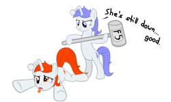 Size: 3171x1891 | Tagged: safe, artist:fabulouspony, oc, oc only, oc:discentia, oc:karma, pony, unicorn, bipedal, downvote, duo, f5, female, hammer, mare, ponified, reddit, simple background, tired, transparent background, upvote, vector