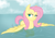Size: 2667x1886 | Tagged: safe, artist:thehuskylord, fluttershy, pegasus, pony, g4, cloud, cute, female, lake, mare, no pupils, outdoors, pegaduck, shyabetes, solo, spread wings, swimming, three quarter view, water, wings