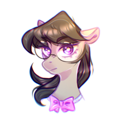 Size: 1432x1388 | Tagged: safe, artist:oksssid, octavia melody, earth pony, pony, g4, bowtie, bust, cute, female, glasses, looking at you, mare, portrait, simple background, solo, starry eyes, tavibetes, white background, wingding eyes