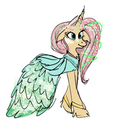 Size: 1280x1360 | Tagged: safe, artist:thechaoticboop, fluttershy, pony, unicorn, g4, clothes, dress, female, fluttershy (g5 concept leak), g5 concept leak style, g5 concept leaks, mare, redesign, simple background, unicorn fluttershy, white background