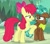 Size: 643x568 | Tagged: safe, screencap, apple bloom, spur, earth pony, pegasus, pony, g4, growing up is hard to do, my little pony: friendship is magic, bandana, biting, bow, cropped, duo, eyelashes, floppy ears, folded wings, freckles, lidded eyes, messy mane, older, older apple bloom, out of context, teenager, tongue bite, wings