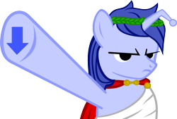 Size: 1000x677 | Tagged: safe, artist:supermatt314, oc, oc only, oc:discentia, pony, unicorn, clothes, downvote, female, frown, laurel wreath, mare, ponified, reddit, roman, simple background, solo, transparent background, vector