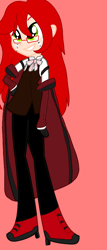 Size: 602x1402 | Tagged: safe, equestria girls, g4, base used, black butler, bowtie, clothes, coat, glasses, grell sutcliff, high heels, red, sharp teeth, shoes, teeth, yellow green eyes