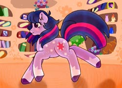 Size: 813x590 | Tagged: safe, artist:annabellderwin, twilight sparkle, earth pony, pony, g4, book, earth pony twilight, female, g5 concept leak style, g5 concept leaks, golden oaks library, hooves, library, mare, redesign, twilight sparkle (g5 concept leak)