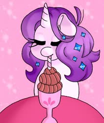 Size: 534x631 | Tagged: safe, artist:annabellderwin, rarity, pony, unicorn, g4, cocktail, drinking, female, g5 concept leak style, g5 concept leaks, mare, rarity (g5 concept leak), redesign, solo, straw, table