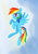 Size: 504x720 | Tagged: safe, artist:birchflame23, rainbow dash, pegasus, pony, g4, backwards cutie mark, female, flying, mare, sky, smiling, solo, spread wings, wings