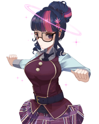 Size: 2100x2626 | Tagged: safe, artist:togeticisa, sci-twi, twilight sparkle, human, equestria girls, g4, my little pony equestria girls: friendship games, breasts, busty sci-twi, clothes, crystal prep academy uniform, female, glasses, high res, human coloration, humanized, school uniform, simple background, solo, white background