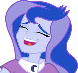 Size: 3199x2990 | Tagged: safe, artist:ambassad0r, edit, editor:slayerbvc, vector edit, princess luna, vice principal luna, equestria girls, g4, my little pony equestria girls: friendship games, clothes, eyes closed, female, high res, laughing, no makeup edit, open mouth, simple background, solo, transparent background, vector
