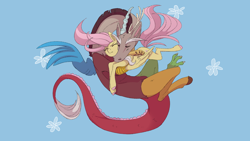 Size: 2560x1440 | Tagged: safe, artist:1an1, discord, fluttershy, draconequus, pegasus, pony, g4, female, male, ship:discoshy, shipping, straight