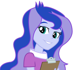 Size: 2772x2634 | Tagged: safe, artist:sketchmcreations, edit, editor:slayerbvc, vector edit, princess luna, vice principal luna, a banner day, equestria girls, g4, my little pony equestria girls: friendship games, clipboard, cute, female, high res, lunabetes, no makeup edit, simple background, smiling, solo, transparent background, vector