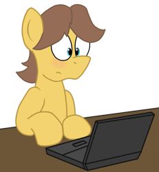 Size: 1431x1547 | Tagged: safe, artist:sketchymouse, caramel, earth pony, pony, g4, blushing, bust, computer, laptop computer, male, simple background, solo, stallion, table, transparent background