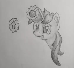 Size: 2311x2115 | Tagged: safe, artist:hounddawg12, oc, oc only, oc:karma, pony, unicorn, black and white, bust, female, grayscale, happy, high res, magic, magic aura, mare, monochrome, ponified, reddit, solo, traditional art, upvote