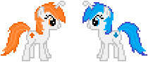 Size: 210x88 | Tagged: safe, artist:evilhom3r, oc, oc only, oc:discentia, oc:karma, pony, unicorn, cutie mark, desktop ponies, downvote, duo, female, looking at each other, mare, pixel art, ponified, reddit, simple background, sprite, transparent background, upvote, vector