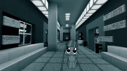 Size: 1334x750 | Tagged: safe, artist:cheezedoodle96, edit, editor:topsangtheman, wind sprint, pegasus, pony, g4, grayscale, interior, looking at you, minecraft, monochrome, new york city subway