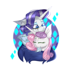 Size: 1280x1280 | Tagged: safe, artist:redheartponiesfan, rarity, sweetie belle, pony, g4, bust, makeup, older, older rarity, older sweetie belle, portrait, running makeup, simple background, transparent background