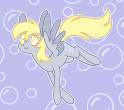 Size: 2160x1919 | Tagged: safe, artist:glowfangs, derpy hooves, pegasus, pony, g4, abstract background, bubble, female, flying, mare, outline, smiling, solo