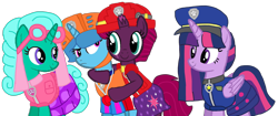 Size: 2218x933 | Tagged: safe, artist:徐詩珮, fizzlepop berrytwist, glitter drops, spring rain, tempest shadow, twilight sparkle, alicorn, pony, unicorn, series:sprglitemplight diary, series:sprglitemplight life jacket days, series:springshadowdrops diary, series:springshadowdrops life jacket days, g4, alternate universe, base used, bisexual, broken horn, clothes, cute, equestria girls outfit, female, glitterbetes, horn, lesbian, lifeguard, lifeguard spring rain, paw patrol, polyamory, ship:glitterlight, ship:glittershadow, ship:sprglitemplight, ship:springdrops, ship:springlight, ship:springshadow, ship:springshadowdrops, ship:tempestlight, shipping, simple background, springbetes, swimsuit, tempestbetes, transparent background, twilight sparkle (alicorn)