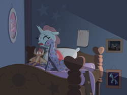 Size: 8000x6000 | Tagged: safe, artist:gd_inuk, gallus, ocellus, silverstream, smolder, changedling, changeling, classical hippogriff, dragon, griffon, hippogriff, g4, absurd resolution, bed, bedroom, blanket, bunk bed, clothes, cottagecore, cute, diaocelles, doll, droste effect, female, footed sleeper, implied gallstream, implied smolcellus, ladder, lighting, one eye closed, open mouth, pajamas, paper, picture frame, pillow, plushie, recursion, sitting, sleepy, solo, sweet dreams fuel, tired, toy, when you see it, yawn