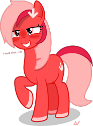 Size: 2500x3379 | Tagged: safe, artist:arifproject, oc, oc only, oc:downvote, earth pony, pony, derpibooru, g4, blushing, derpibooru ponified, grin, hairclip, high res, meta, ponified, raised hoof, simple background, smiling, solo, text, transparent background, vector