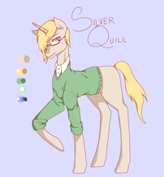 Size: 1000x1080 | Tagged: safe, artist:missmaeko, oc, oc only, oc:silver quill (missmaeko), pony, unicorn, clothes, male, solo, stallion, sweater, swirlycafe