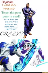 Size: 1080x1612 | Tagged: safe, artist:pabbley, rarity, human, pony, unicorn, g4, female, ifunny, implied death, jojo's bizarre adventure, male, mare, meme, okuyasu nijimura, op is a duck, op is trying to start shit, stand, the hand