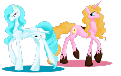 Size: 1832x1157 | Tagged: safe, artist:whitewing1, oc, oc only, oc:coco, oc:kate, pegasus, pony, unicorn, female, mare, simple background, transparent background
