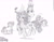 Size: 2364x1830 | Tagged: safe, artist:tehguyudontknow, bon bon, fluttershy, lyra heartstrings, pinkie pie, sweetie drops, earth pony, pegasus, pony, unicorn, g4, apple, black and white, cutie mark, female, food, grayscale, mare, monochrome, ponified, reddit, riding, snoo, sugarcube corner, traditional art