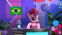 Size: 1280x720 | Tagged: safe, screencap, pinkie pie, earth pony, pony, g4, hello pinkie pie, animated, brazil, candy, female, flag, flamenco, food, gumball machine, hearts and hooves day, holiday, lantern, latina pinkie pie, lollipop, paper lantern, plant, portuguese, solo, sound, valentine's day, webm