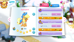 Size: 1334x750 | Tagged: safe, artist:topsangtheman, gameloft, applejack, earth pony, pony, g4, clothes, dress, game screencap, gem, stars