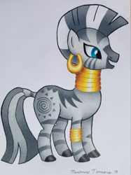 Size: 3005x4007 | Tagged: safe, artist:maximustimaeus, zecora, pony, zebra, g4, base used, colored pencil drawing, ear piercing, earring, female, hooves, jewelry, mare, neck rings, piercing, simple background, solo, traditional art, white background, xebra