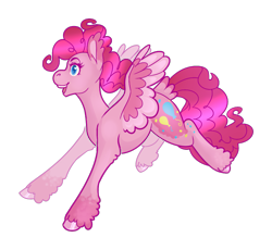 Size: 2547x2343 | Tagged: safe, artist:shanawgoddess, pinkie pie, pegasus, pony, g4, female, g5 concept leak style, g5 concept leaks, happy, high res, mare, pegasus pinkie pie, pinkie pie (g5 concept leak), race swap, simple background, smiling, solo, spread wings, transparent background, unshorn fetlocks, wings