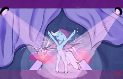 Size: 3060x1980 | Tagged: safe, artist:jojohernandez, trixie, pony, unicorn, g4, armpits, cape, clothes, februpony, female, fireworks, hat, mare, solo, stage, trixie's cape, trixie's hat