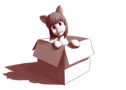 Size: 3500x2500 | Tagged: safe, artist:fynjy-87, oc, oc only, oc:lunette, bat pony, pony, box, high res, monochrome, pony in a box, solo