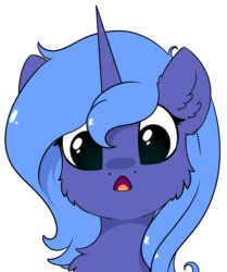 Size: 1252x1500 | Tagged: safe, artist:kebchach, princess luna, alicorn, pony, g4, :3, animated, blinking, bust, cheek fluff, chest fluff, cute, ear fluff, female, filly, looking at you, lunabetes, open mouth, portrait, s1 luna, simple background, solo, white background, woona, younger