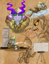 Size: 2000x2641 | Tagged: safe, artist:jamescorck, derpy hooves, pegasus, pony, g4, angry hooves, annoyed, army, book, cigar, clothes, cloud, coffee, correction, desk, easel, female, high res, major (rank), manual, military, military uniform, officer, paperwork, pencil, reading, smoking, sombra eyes, uniform