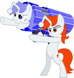 Size: 1912x2000 | Tagged: safe, alternate version, artist:evilhom3r, oc, oc only, oc:discentia, oc:karma, pony, unicorn, aiming, bipedal, cannon, cannon ponies, cutie mark, duo, female, mare, ponified, pony cannonball, reddit, simple background, transparent background, upvote, vector