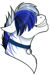 Size: 1280x1903 | Tagged: safe, artist:caff, oc, oc only, pony, collar, head shot, sharp teeth, simple background, smiling, solo, teeth, transparent background