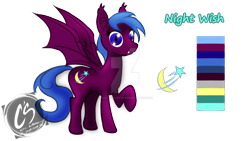 Size: 1024x576 | Tagged: safe, artist:johnathon-matthews, oc, oc only, oc:nightwish, bat pony, pony, commission, deviantart watermark, obtrusive watermark, reference sheet, solo, watermark