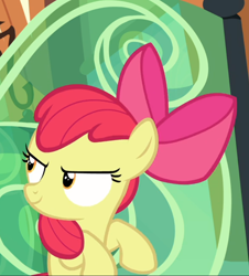 Size: 762x843 | Tagged: safe, screencap, apple bloom, g4, surf and/or turf, cropped, evil grin, female, grin, smiling, solo, train